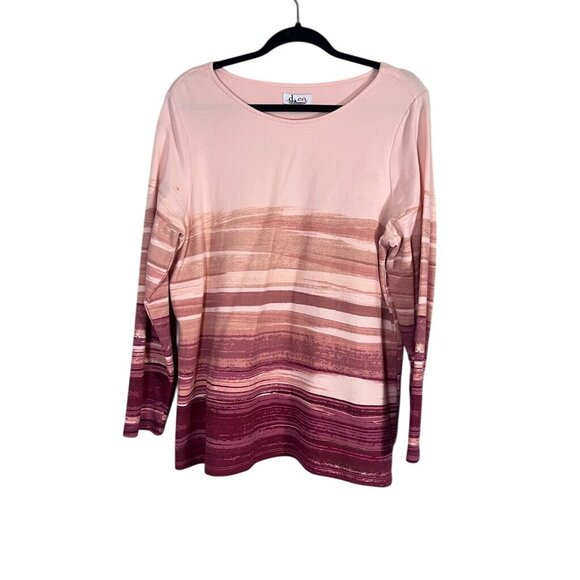 d&co Tops - D&CO Sweatshirt Women L Pink Striped Ombre Mature Preppy Boho Western Active 80s